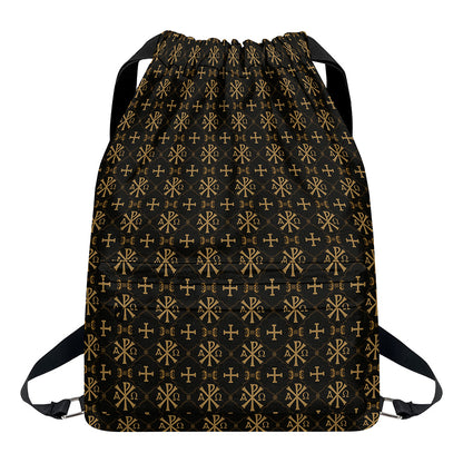 Chi Rho Orthodox Pattern Print Drawstring Backpack
