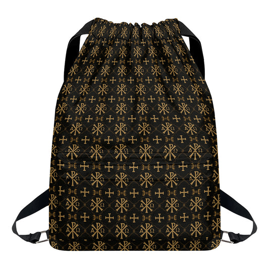 Chi Rho Orthodox Pattern Print Drawstring Backpack
