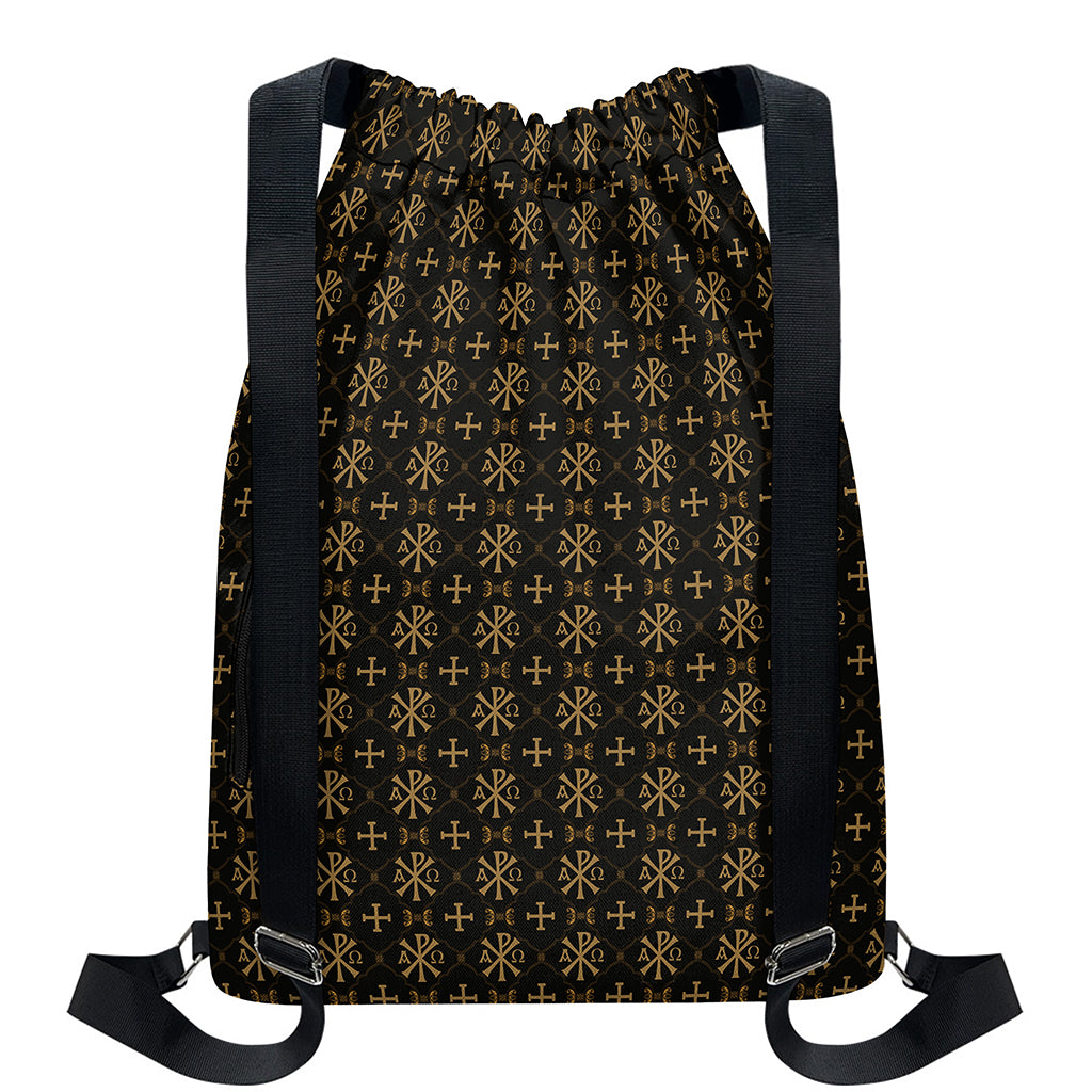 Chi Rho Orthodox Pattern Print Drawstring Backpack