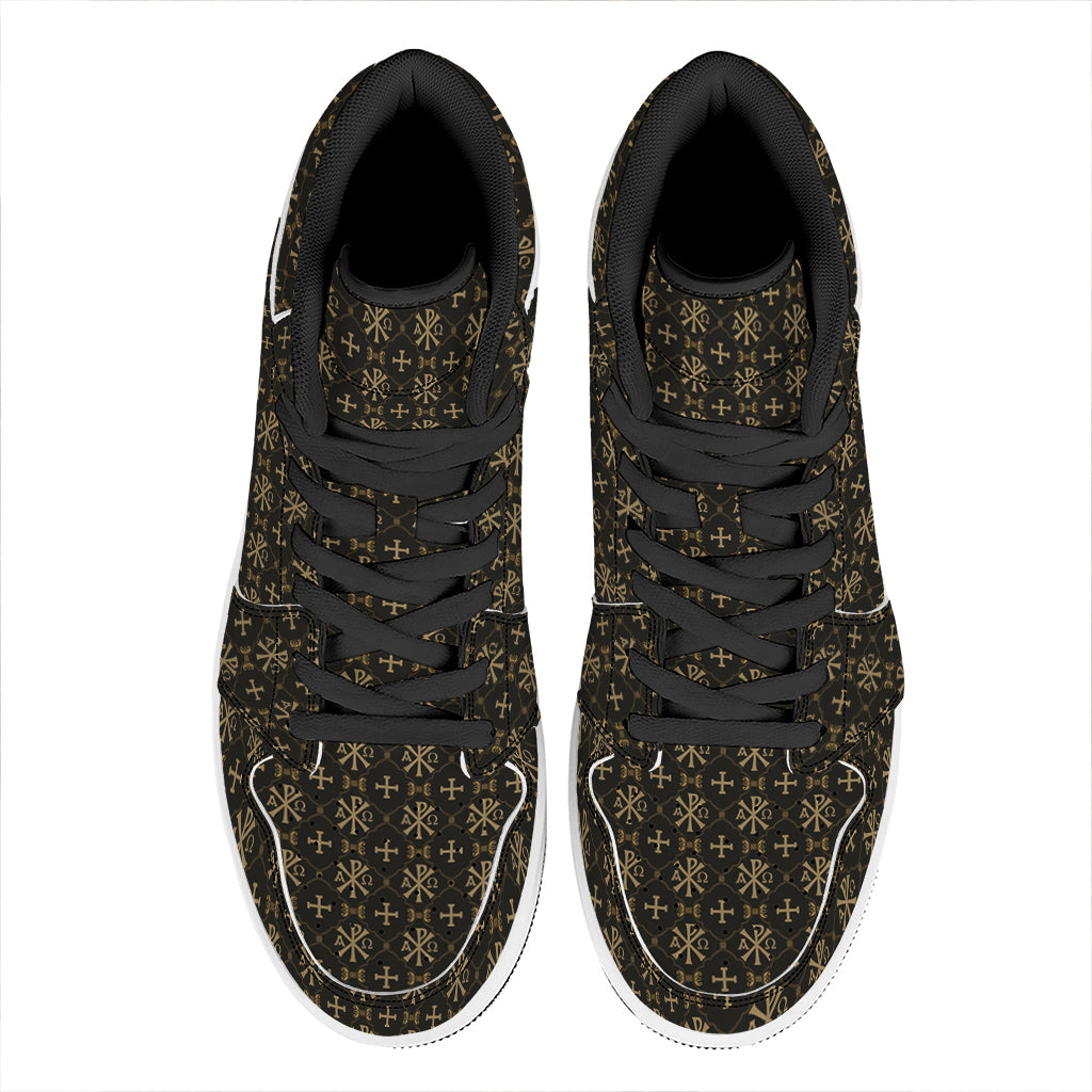 Chi Rho Orthodox Pattern Print High Top Leather Sneakers