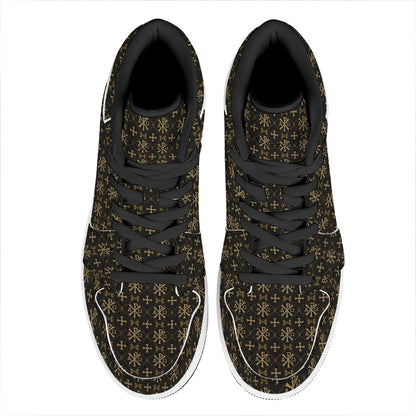 Chi Rho Orthodox Pattern Print High Top Leather Sneakers