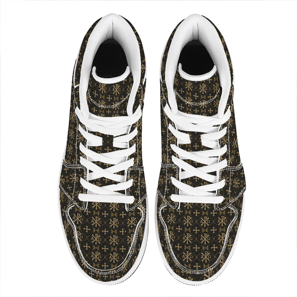 Chi Rho Orthodox Pattern Print High Top Leather Sneakers