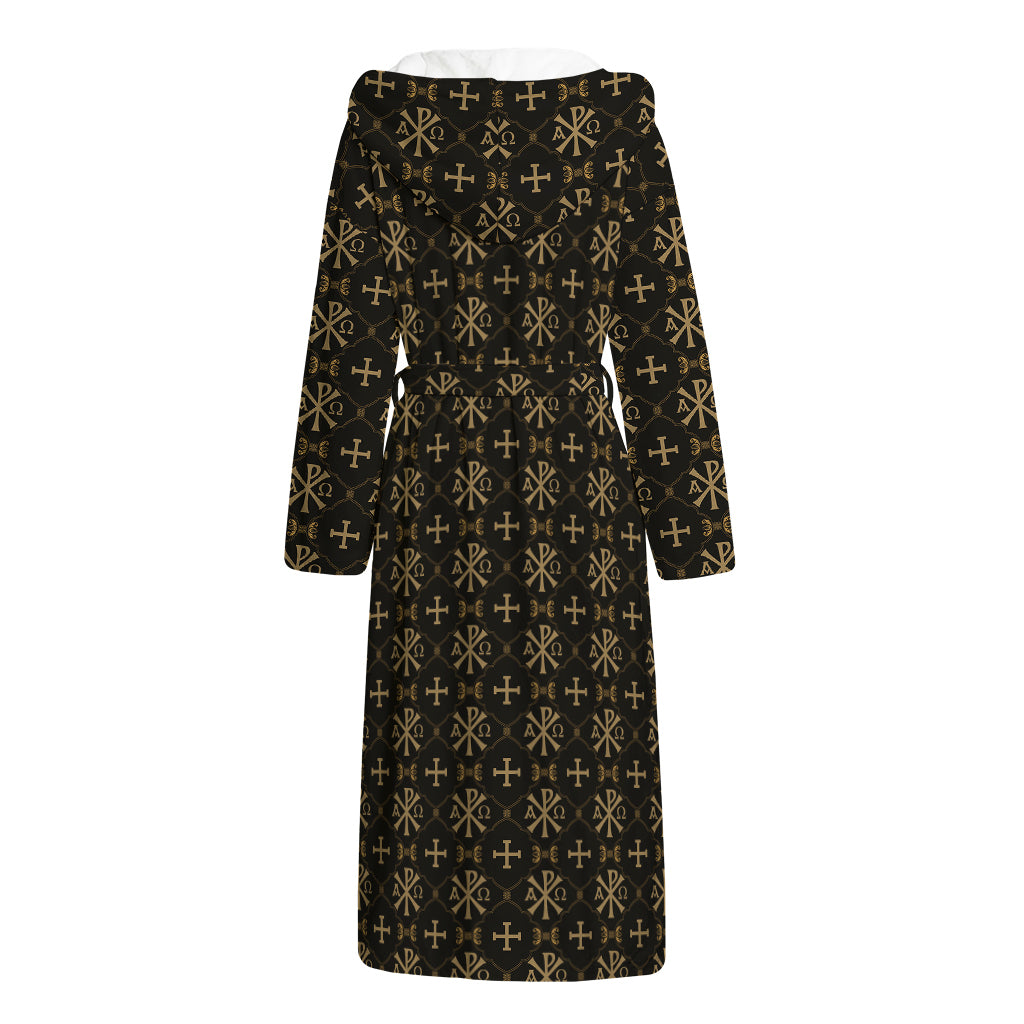 Chi Rho Orthodox Pattern Print Hooded Bathrobe