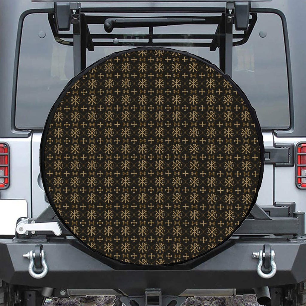 Chi Rho Orthodox Pattern Print Leather Spare Tire Cover
