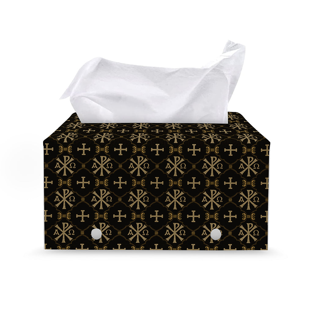 Chi Rho Orthodox Pattern Print Leather Tissue Box Cover