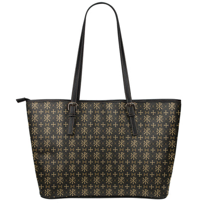 Chi Rho Orthodox Pattern Print Leather Tote Bag