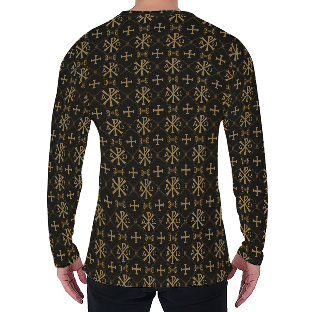 Chi Rho Orthodox Pattern Print Men's Long Sleeve T-Shirt