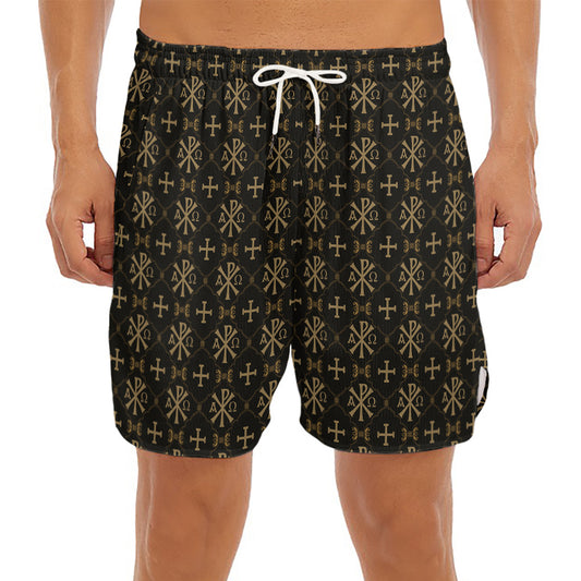 Chi Rho Orthodox Pattern Print Men's Split Running Shorts