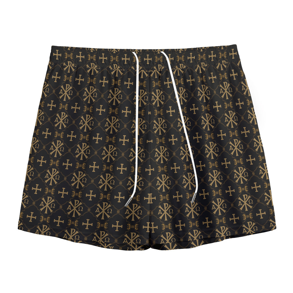 Chi Rho Orthodox Pattern Print Mesh Shorts