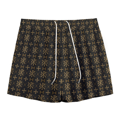 Chi Rho Orthodox Pattern Print Mesh Shorts