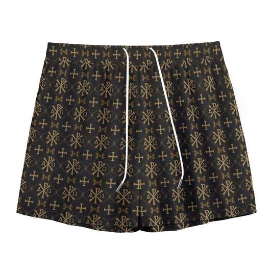 Chi Rho Orthodox Pattern Print Mesh Shorts