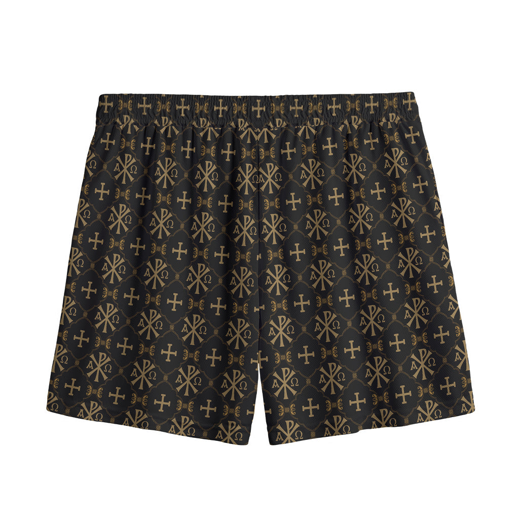 Chi Rho Orthodox Pattern Print Mesh Shorts