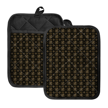 Chi Rho Orthodox Pattern Print Pot Holders With Pocket