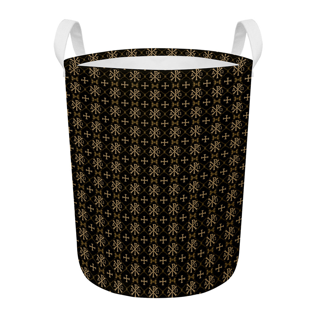 Chi Rho Orthodox Pattern Print Round Laundry Basket
