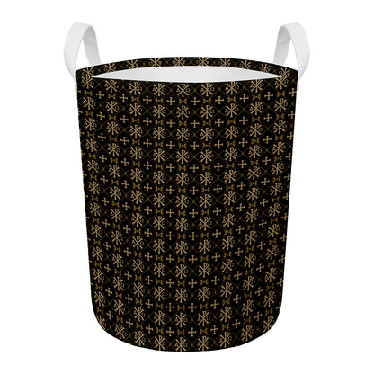 Chi Rho Orthodox Pattern Print Round Laundry Basket