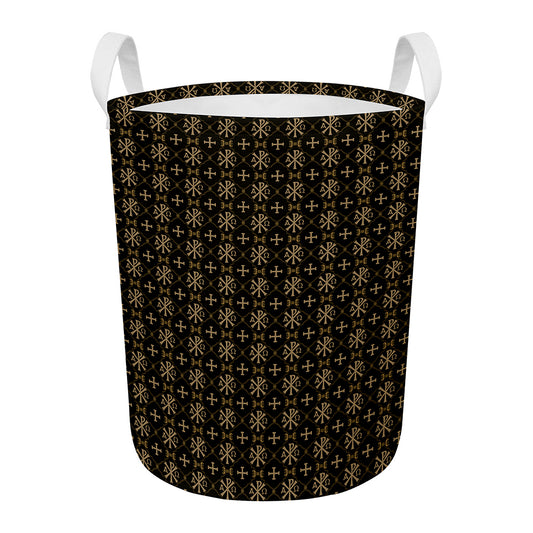 Chi Rho Orthodox Pattern Print Round Laundry Basket