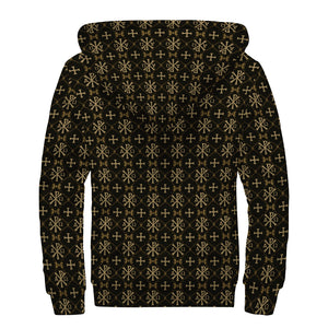 Chi Rho Orthodox Pattern Print Sherpa Lined Zip Up Hoodie
