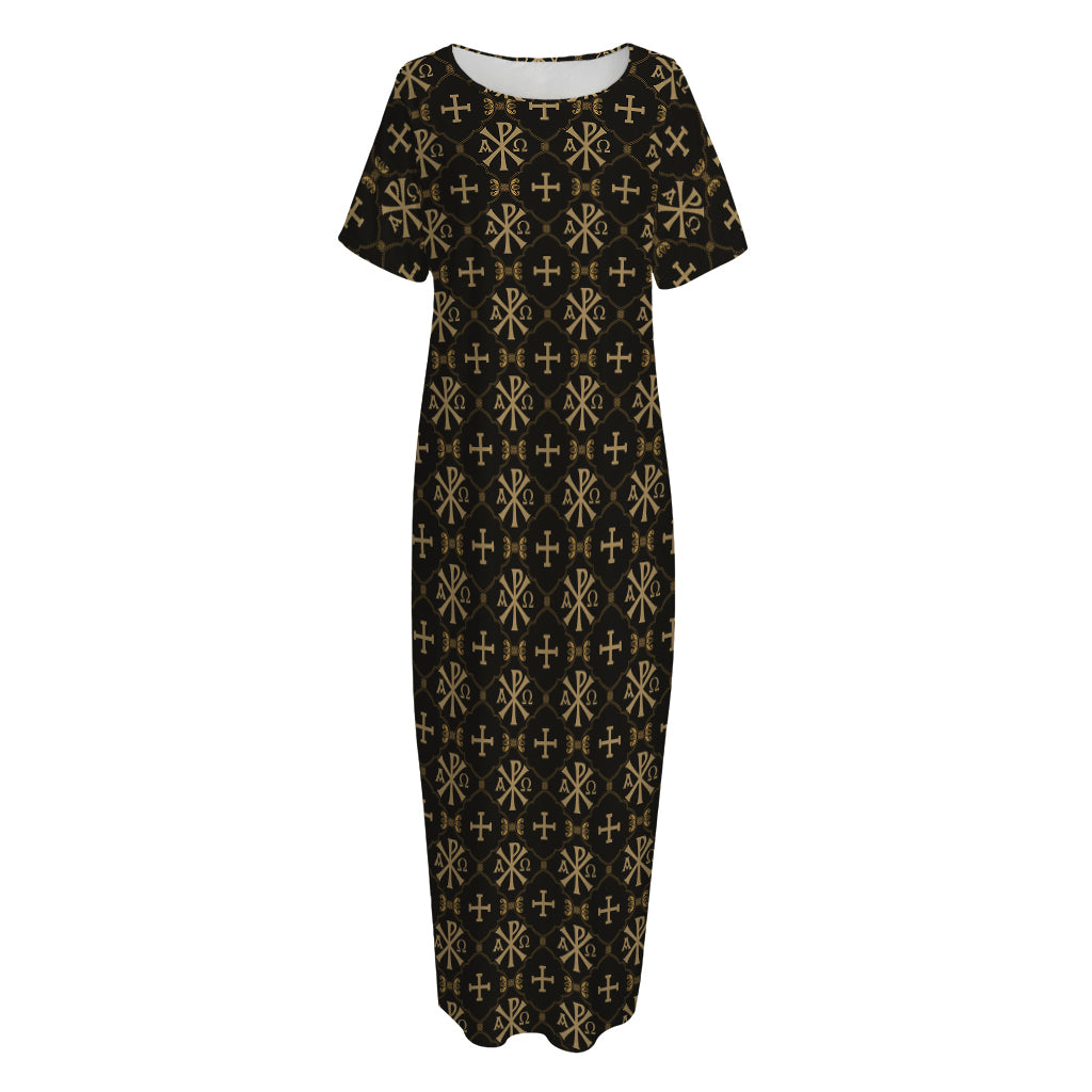Chi Rho Orthodox Pattern Print Short Sleeve Long Nightdress