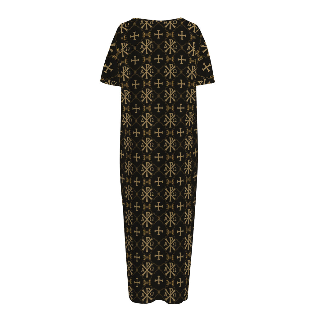 Chi Rho Orthodox Pattern Print Short Sleeve Long Nightdress
