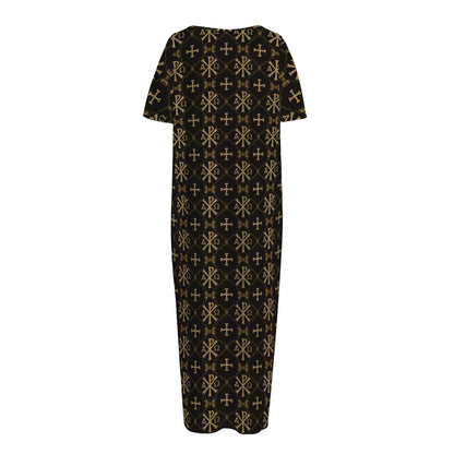 Chi Rho Orthodox Pattern Print Short Sleeve Long Nightdress