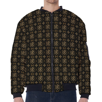 Chi Rho Orthodox Pattern Print Zip Sleeve Bomber Jacket