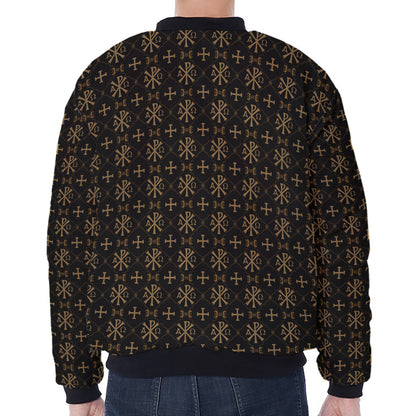 Chi Rho Orthodox Pattern Print Zip Sleeve Bomber Jacket