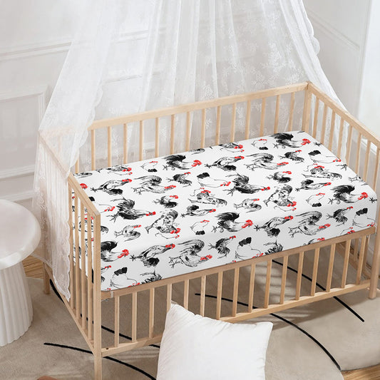 Chicken Ink Painting Pattern Print Baby Crib Sheet