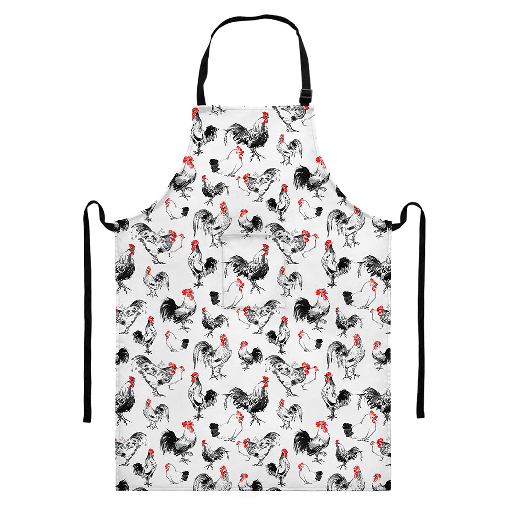 Chicken Ink Painting Pattern Print Bib Apron With Pocket
