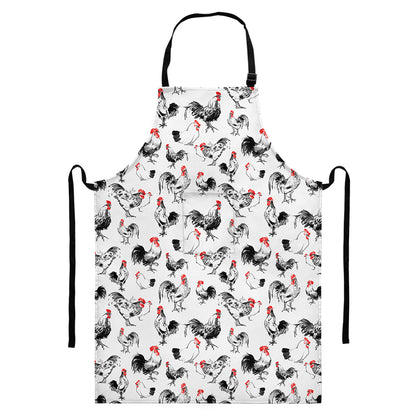 Chicken Ink Painting Pattern Print Bib Apron With Pocket