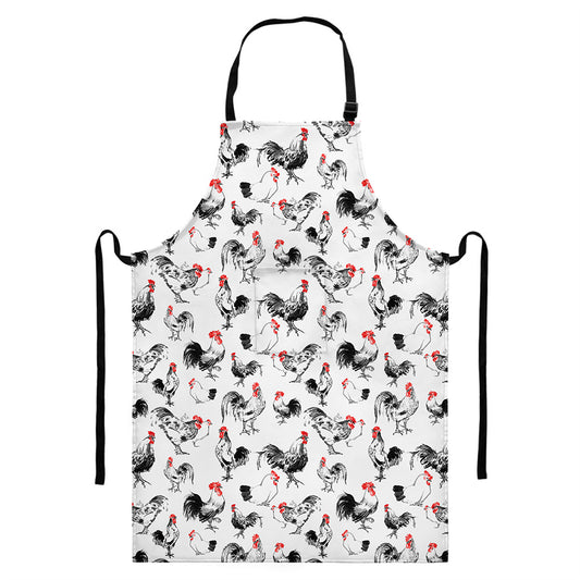Chicken Ink Painting Pattern Print Bib Apron With Pocket