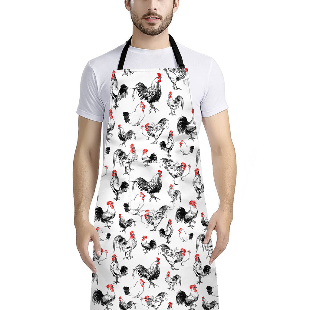 Chicken Ink Painting Pattern Print Bib Apron With Pocket