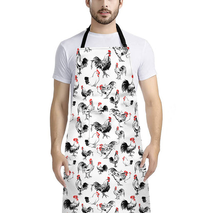 Chicken Ink Painting Pattern Print Bib Apron With Pocket