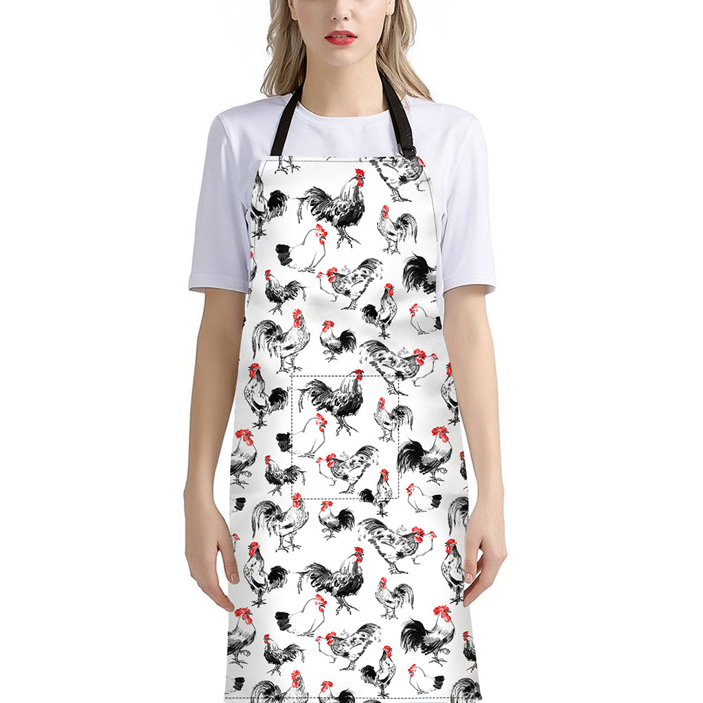 Chicken Ink Painting Pattern Print Bib Apron With Pocket