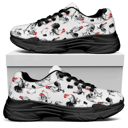 Chicken Ink Painting Pattern Print Black Chunky Shoes