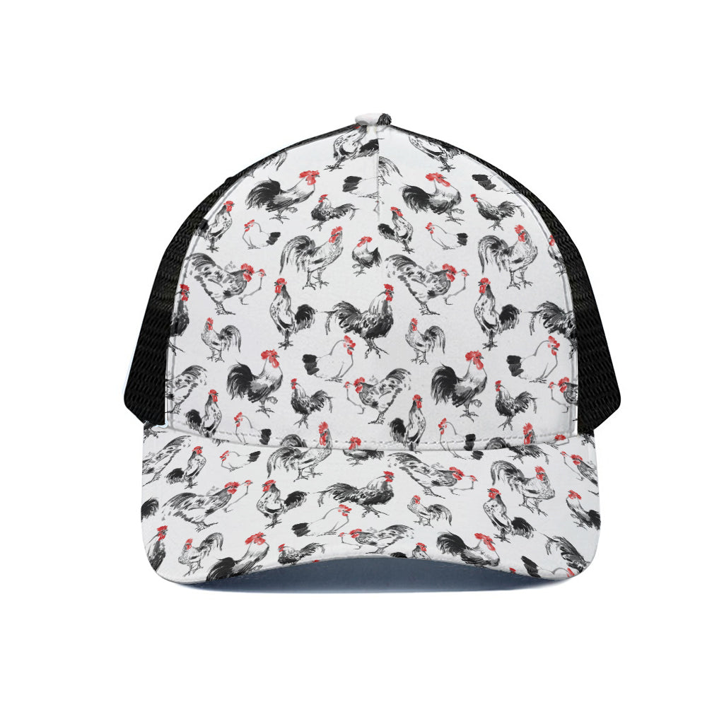 Chicken Ink Painting Pattern Print Black Mesh Trucker Cap