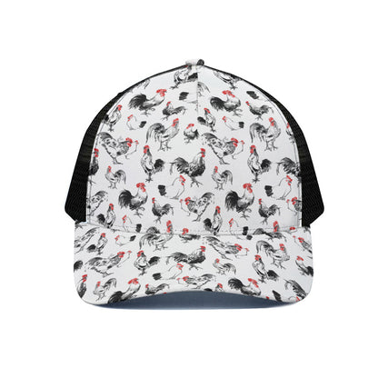 Chicken Ink Painting Pattern Print Black Mesh Trucker Cap