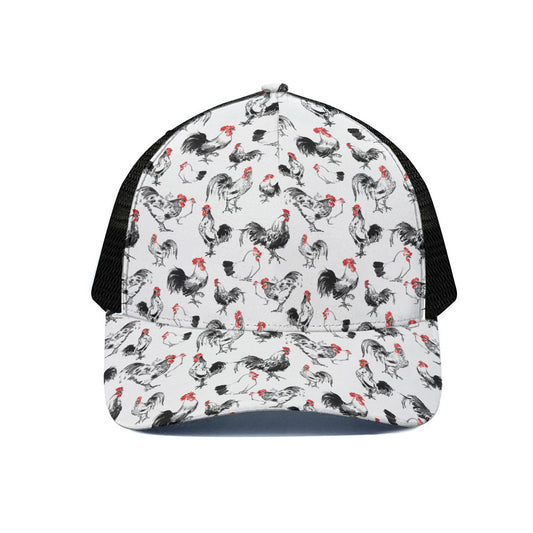 Chicken Ink Painting Pattern Print Black Mesh Trucker Cap