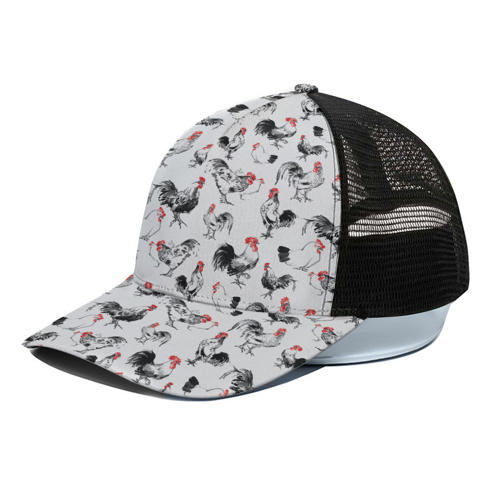 Chicken Ink Painting Pattern Print Black Mesh Trucker Cap