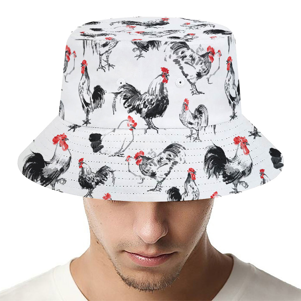 Chicken Ink Painting Pattern Print Bucket Hat