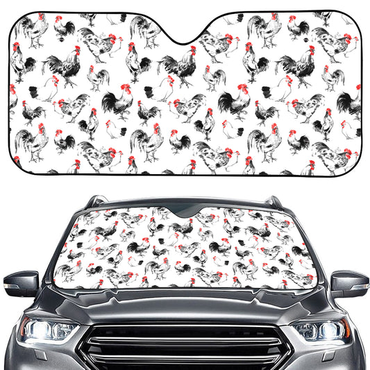 Chicken Ink Painting Pattern Print Car Windshield Sun Shade