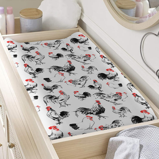 Chicken Ink Painting Pattern Print Changing Pad Cover