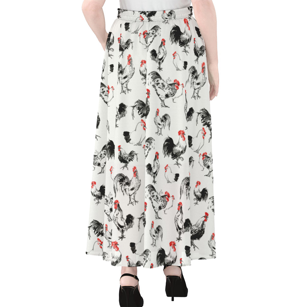 Chicken Ink Painting Pattern Print Chiffon Maxi Skirt