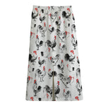 Chicken Ink Painting Pattern Print Cotton Front Slit Maxi Skirt