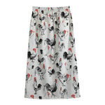 Chicken Ink Painting Pattern Print Cotton Front Slit Maxi Skirt