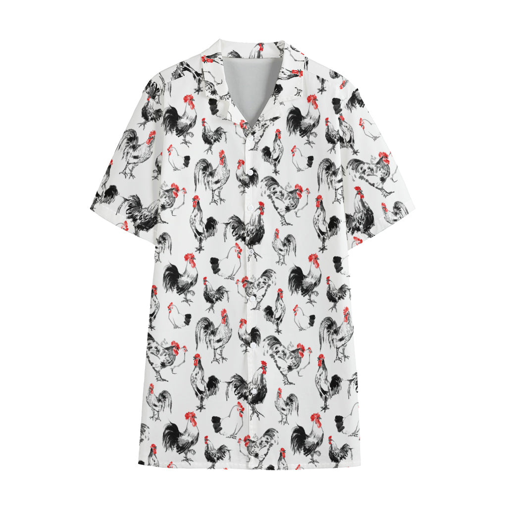 Chicken Ink Painting Pattern Print Cotton Hawaiian Shirt