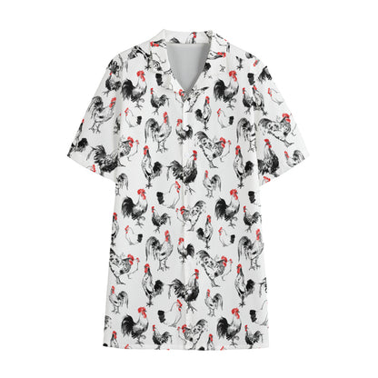 Chicken Ink Painting Pattern Print Cotton Hawaiian Shirt