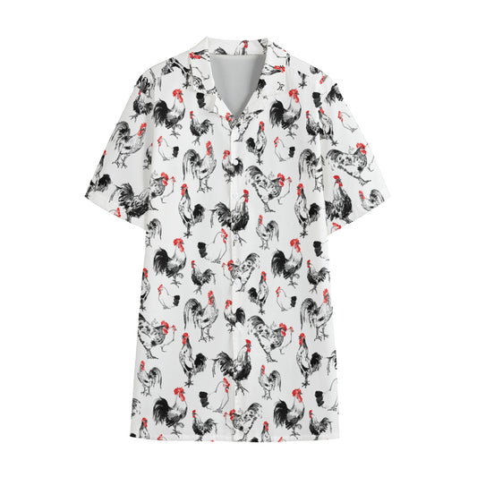 Chicken Ink Painting Pattern Print Cotton Hawaiian Shirt
