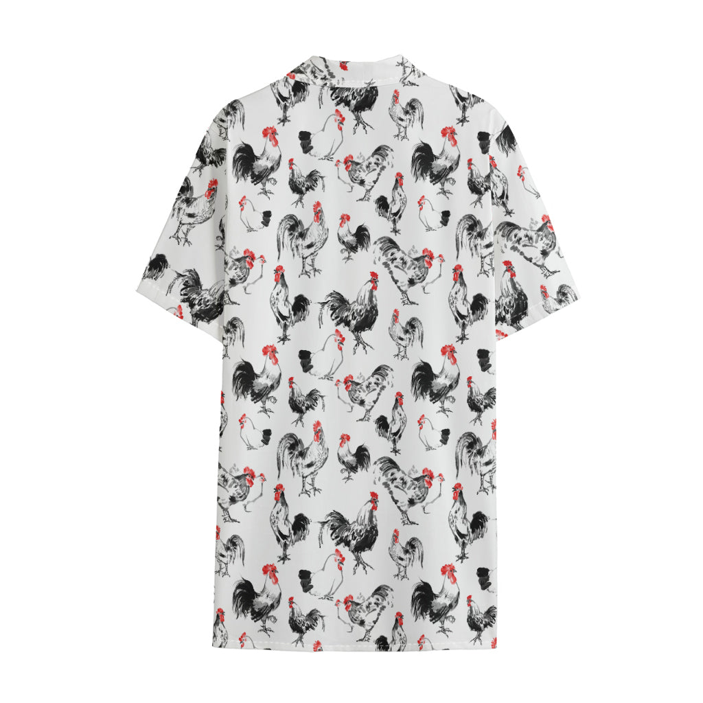 Chicken Ink Painting Pattern Print Cotton Hawaiian Shirt