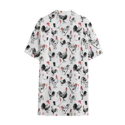 Chicken Ink Painting Pattern Print Cotton Hawaiian Shirt