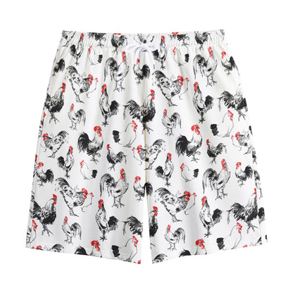 Chicken Ink Painting Pattern Print Cotton Shorts